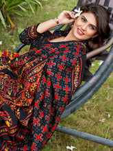 Stunning Black Cotton Art Silk Printed Saree